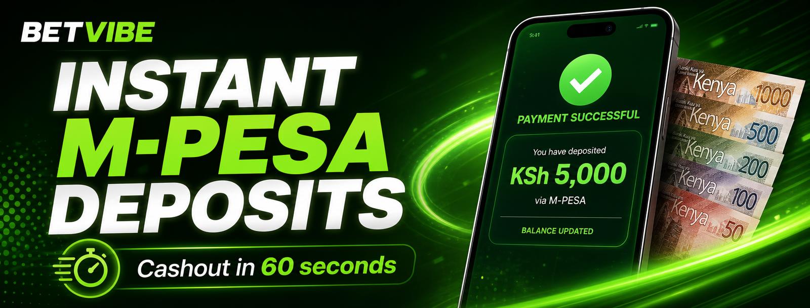 Instant M-Pesa deposits at BetVibe